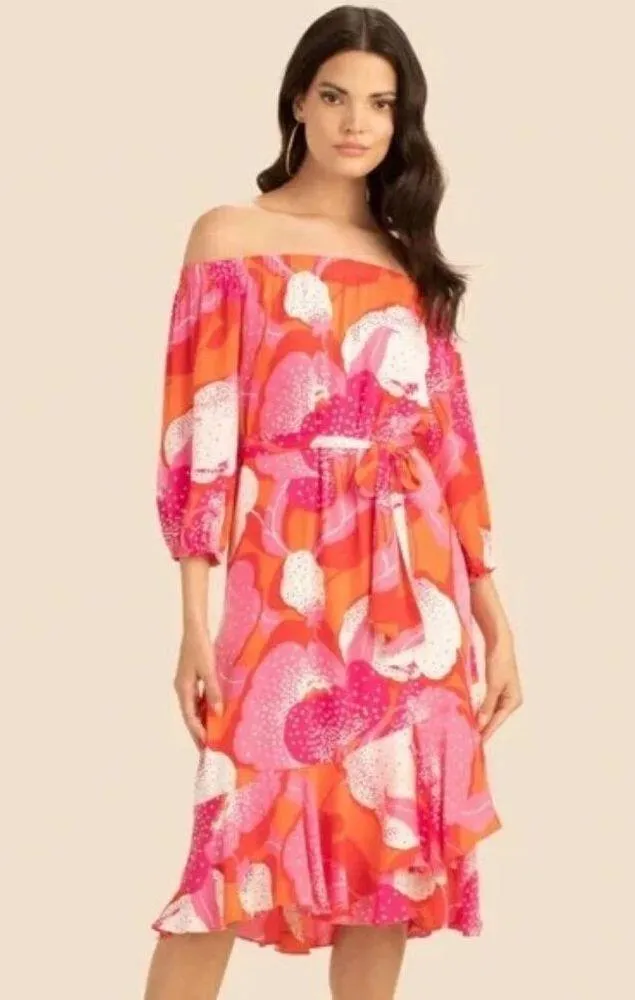 💕TRINA TURK💕 Marilla Off-The-Shoulder Dress ~ Abstract Floral Print Large NWT - Image 4