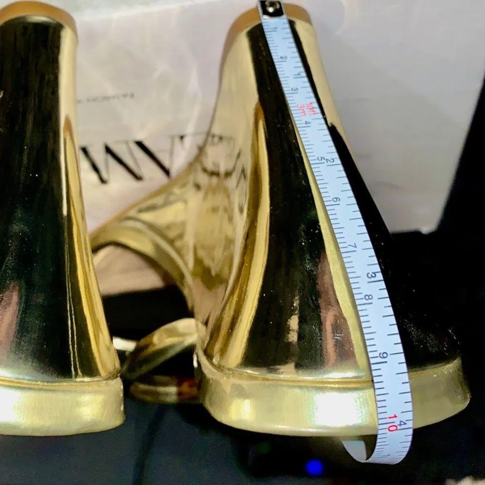 NWOT Beautiful Gold Heels, Size:7 Square Open Toe Wedge Heels, 2Stunning Straps - Image 8