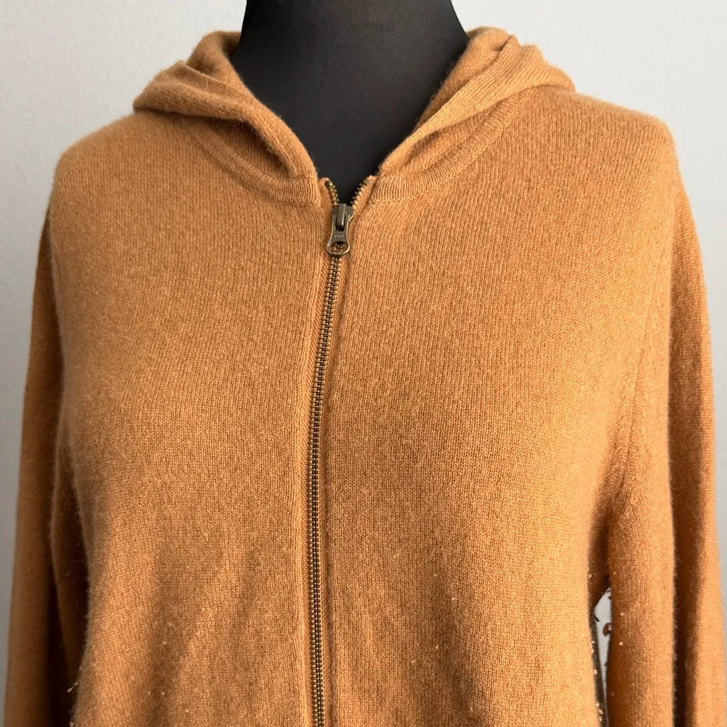 Neiman Marcus 100% Cashmere Camel Hooded Jacket with Pockets Size Medium - Image 2