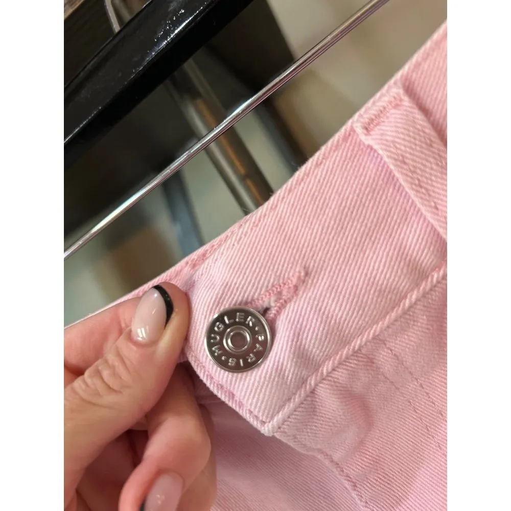 MUGLER Two Tone Twist Panel High Rise Denim Stretch Jeans Pink Black FR 40 US 8 - Image 9