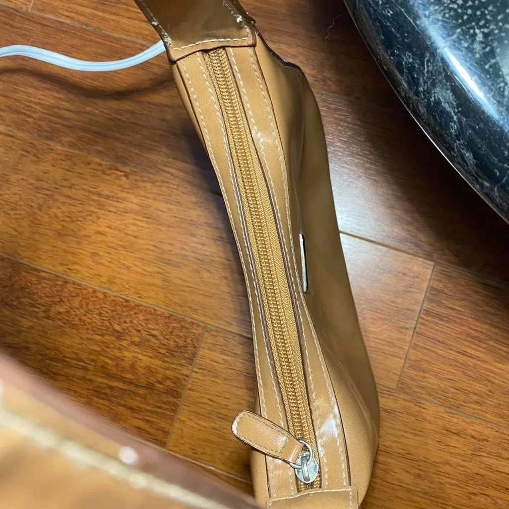 brown mini purse by minicci tan shoulder bag studs on bottom ring on front strap - Image 7