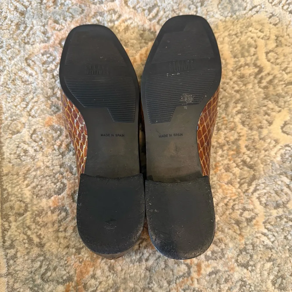 VTG Stuart Weitzman Genuine Snakeskin Brown Gold Heel Loafers Made in Spain 8 - Image 5