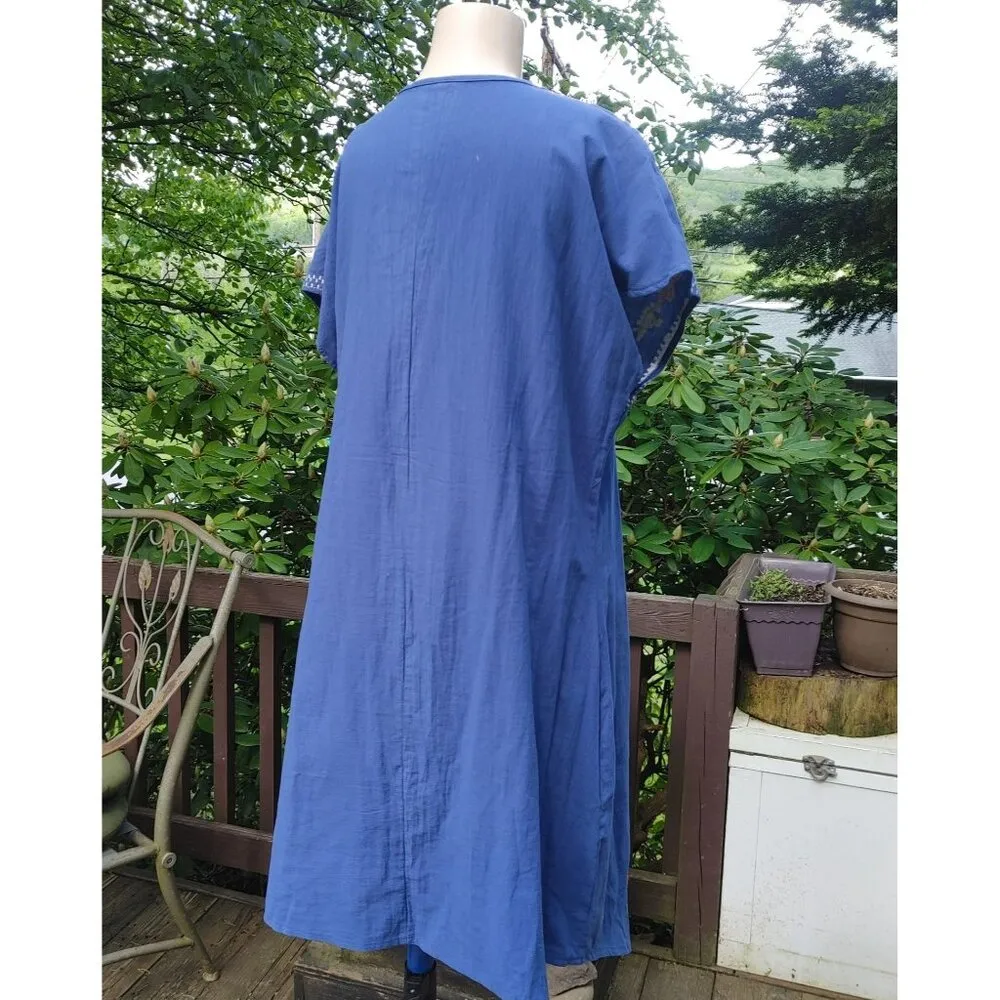 Women's V Neck Dress XXL Embroidered Bright Blue Summer Floral - Image 4