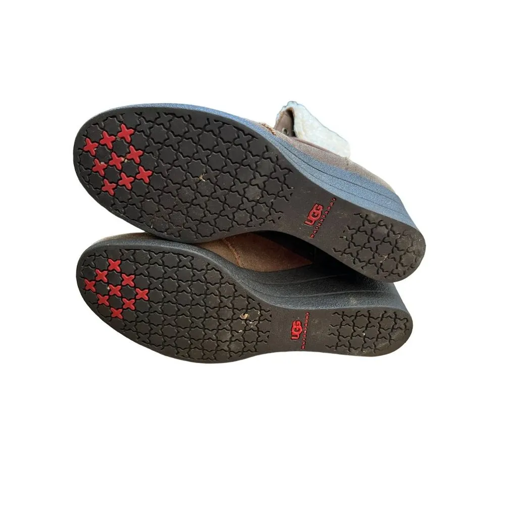 Ugg Australia Womens Zea Brown Leather Waterproof Wedge Boots Size 8 - Image 7