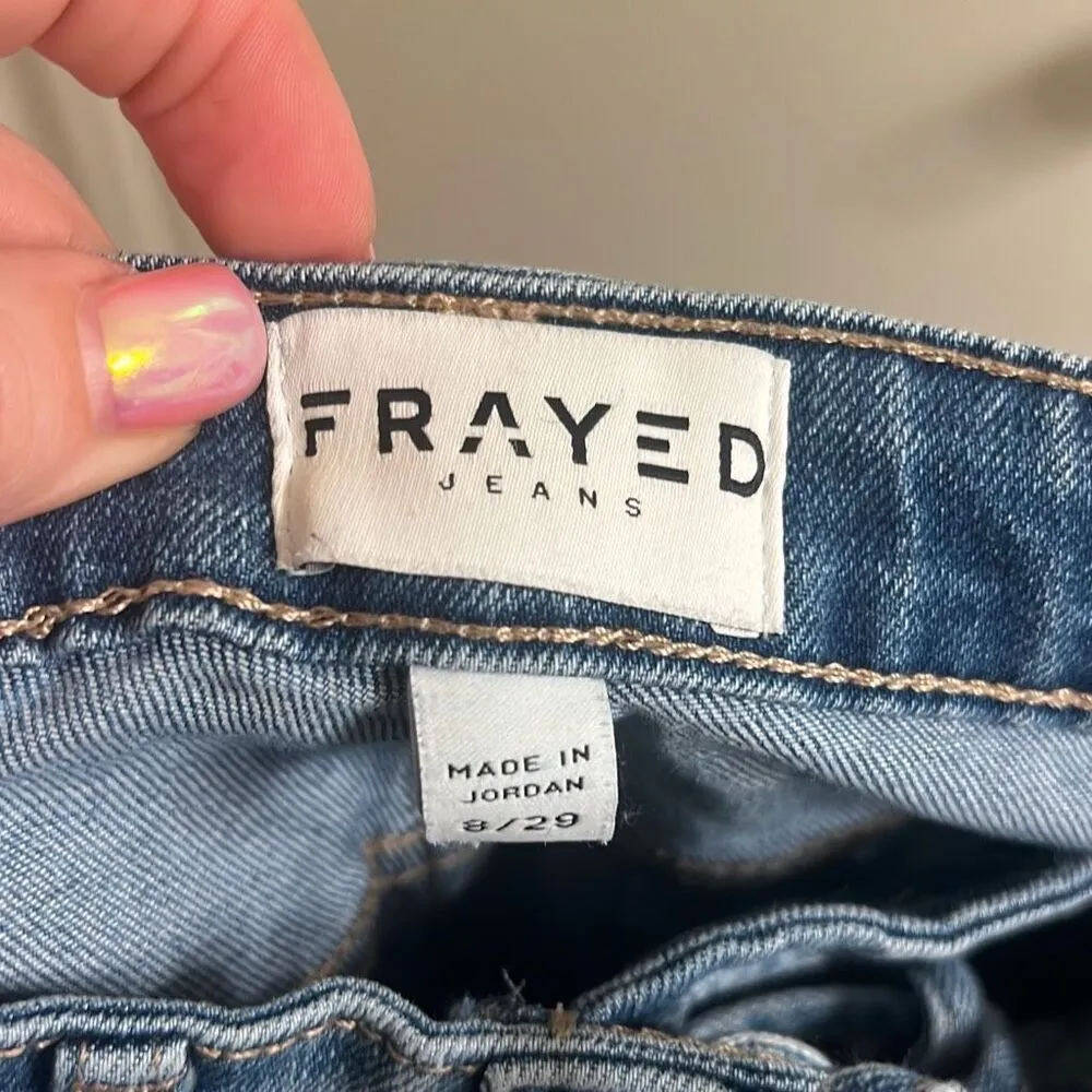 ✨Frayed Jeans High Rise Lace Up Straight Crop Sz 8/29 Jeans✨ Blue - Image 5