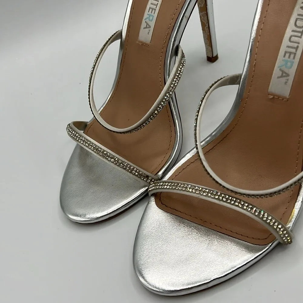 David Tutera Zoe Silver Rhinestone high heels B65 Size 7.5 - Image 3