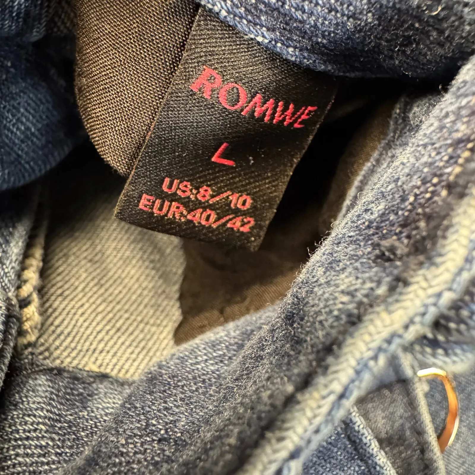 ROMWE Wide Leg Cargo Jeans Womens Size L Blue Denim Grommet D Ring Straps huge - Image 6