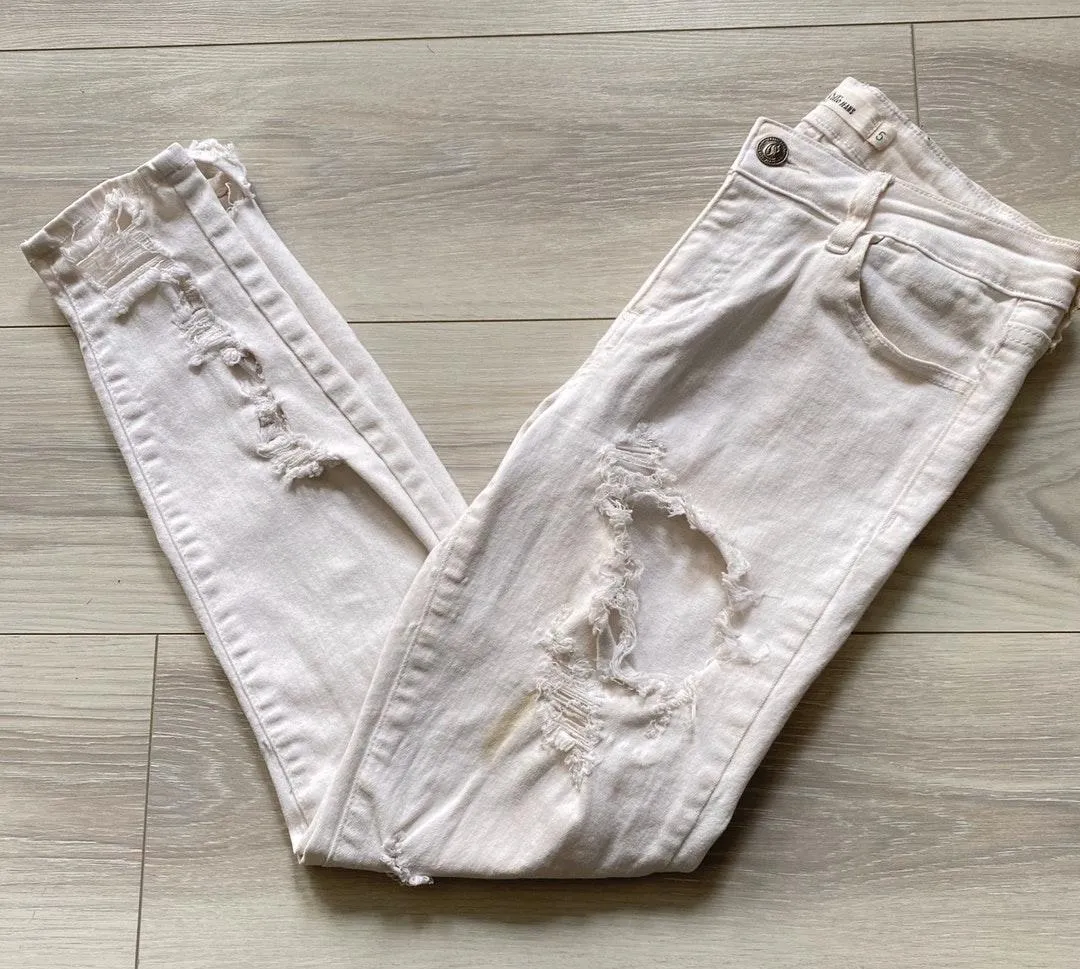 White Ripped Jeans High Waisted  - Image 2