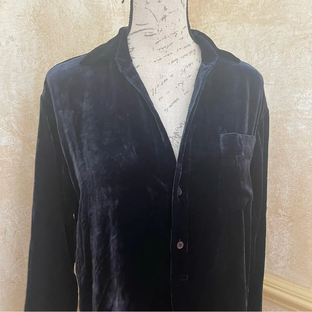 VINCE Womens Dark-Blue Velvet Button-Down Collar Long-Sleeve Shirt Dress S - Image 7