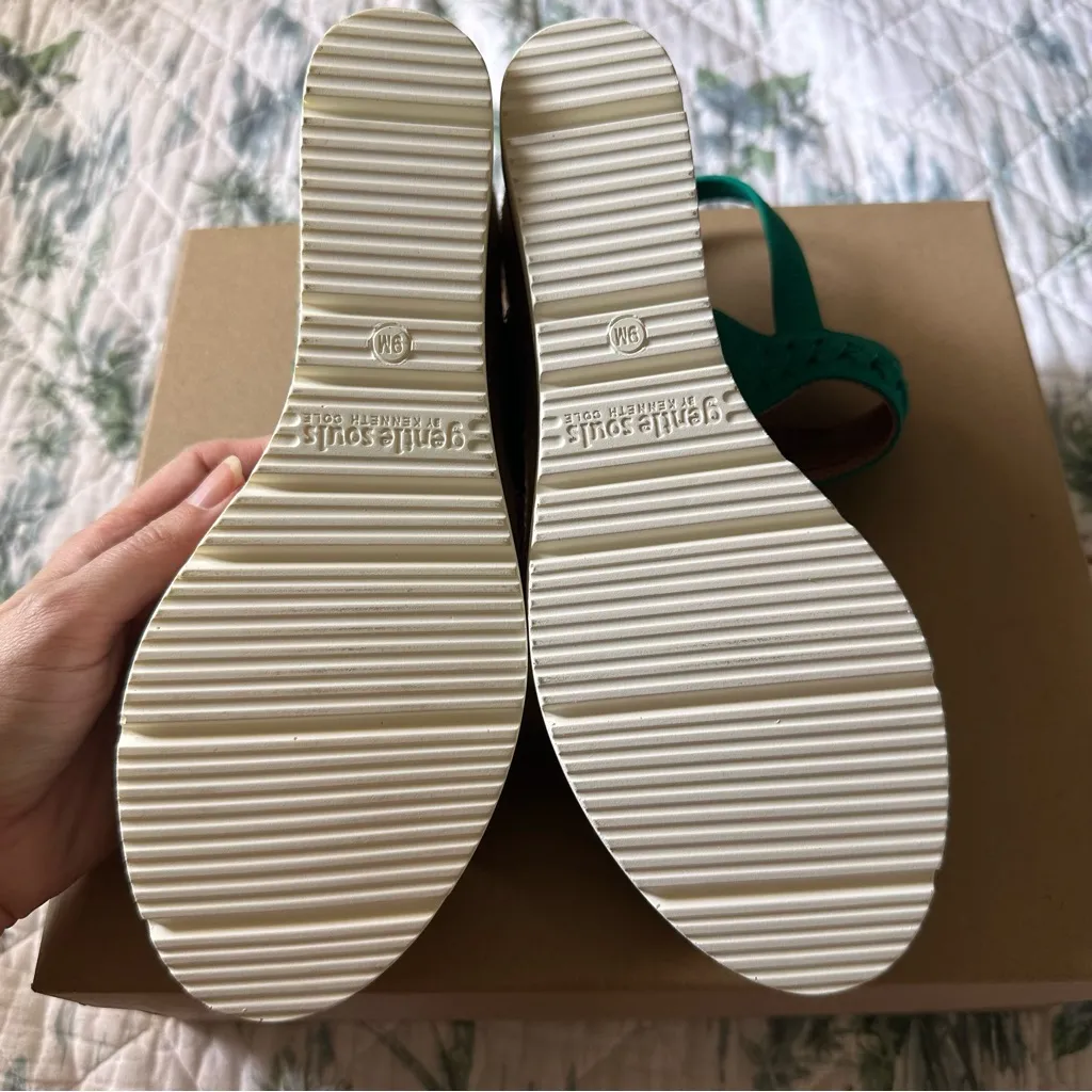 Gentle Souls Kenneth Cole Elyssa Leather Espadrille 9 Green Wedge Platform - Image 4