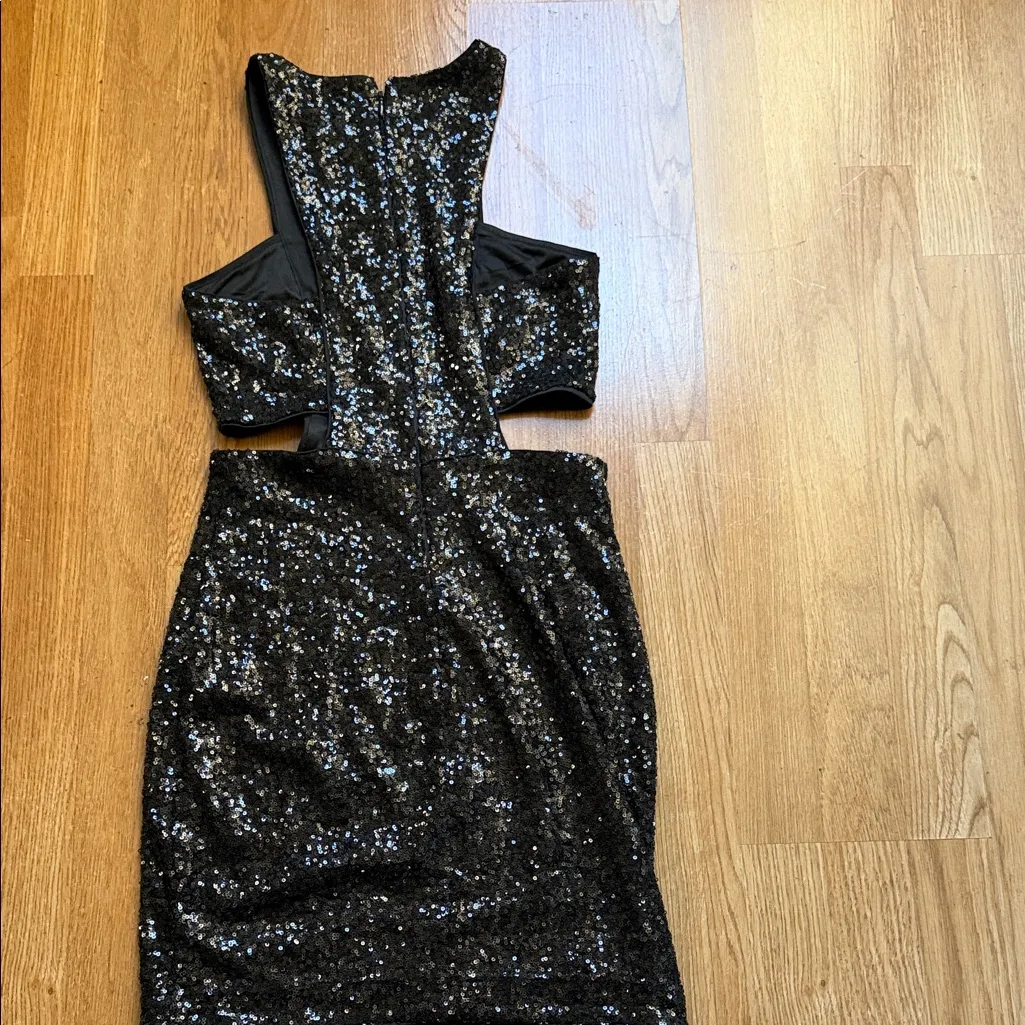 Express Black Sequin Cutout Dress - Image 3