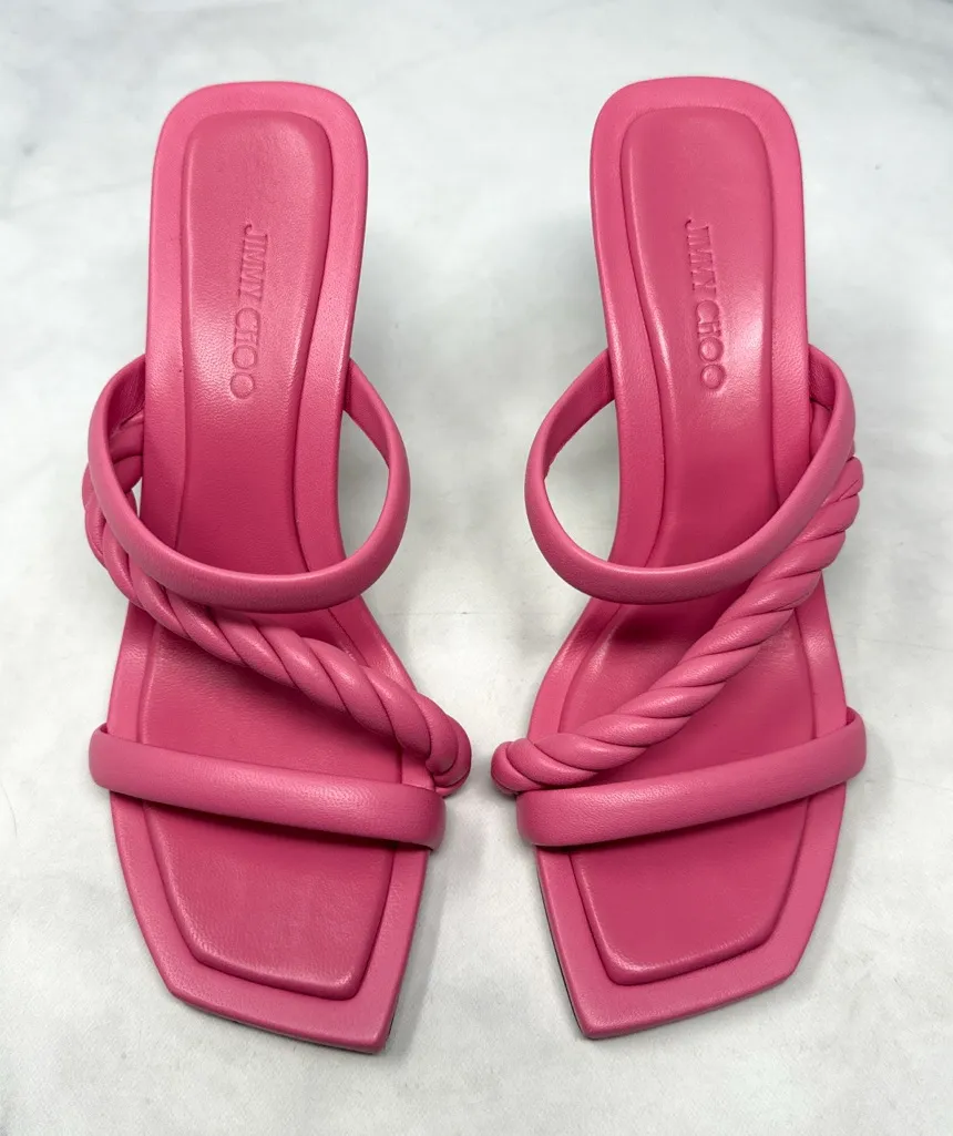 NEW Jimmy Choo Diosa Braided Square Toe Stiletto Heel Mule Sandals Pink 38.5 - Image 1