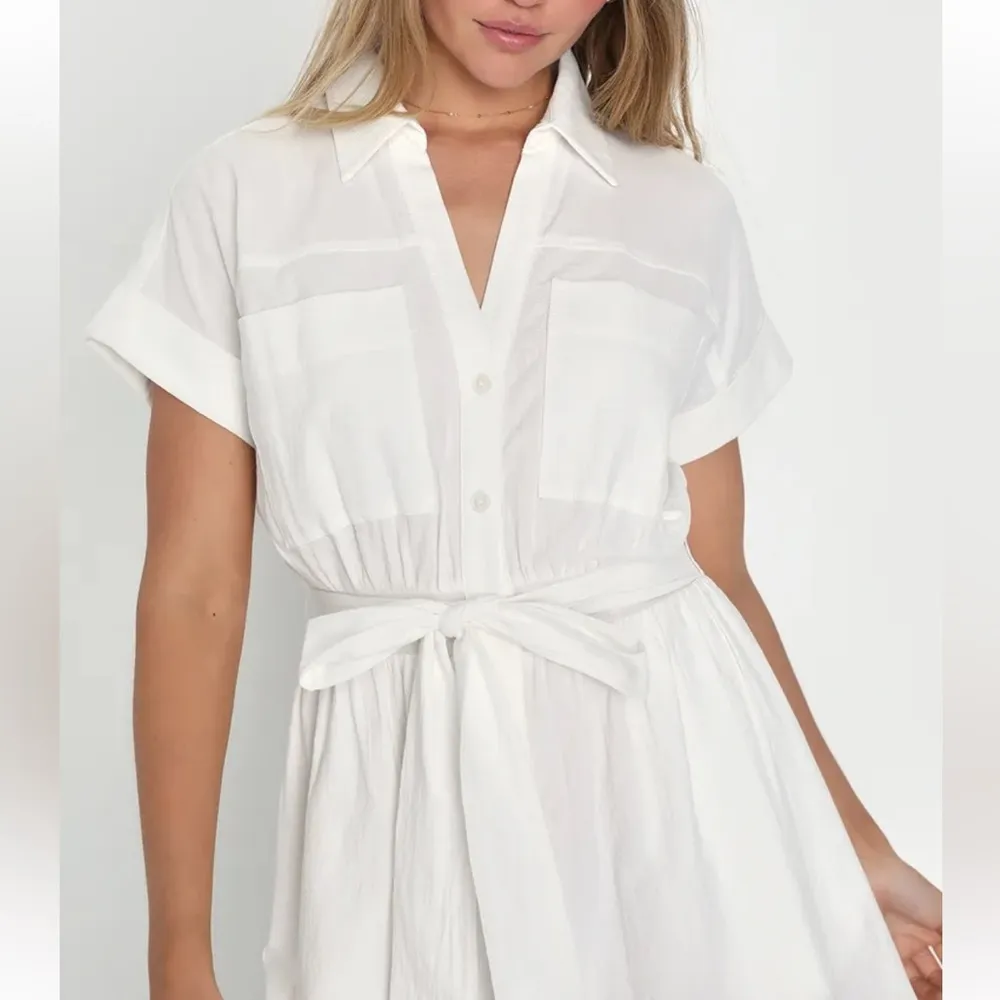 NWT Lulu’s Summer Memories White Button Up Midi Dress With Pockets Medium - Image 2