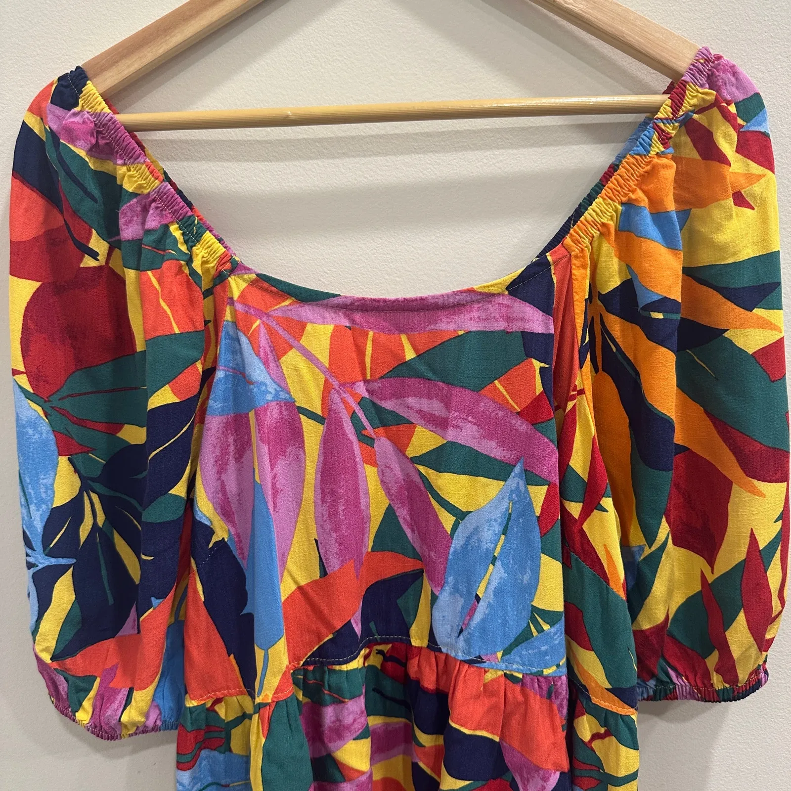 Terra & Sky Multicolor Tropical Leaf Tiered Peasant Blouse Resort Wear Boho 0X - Image 5