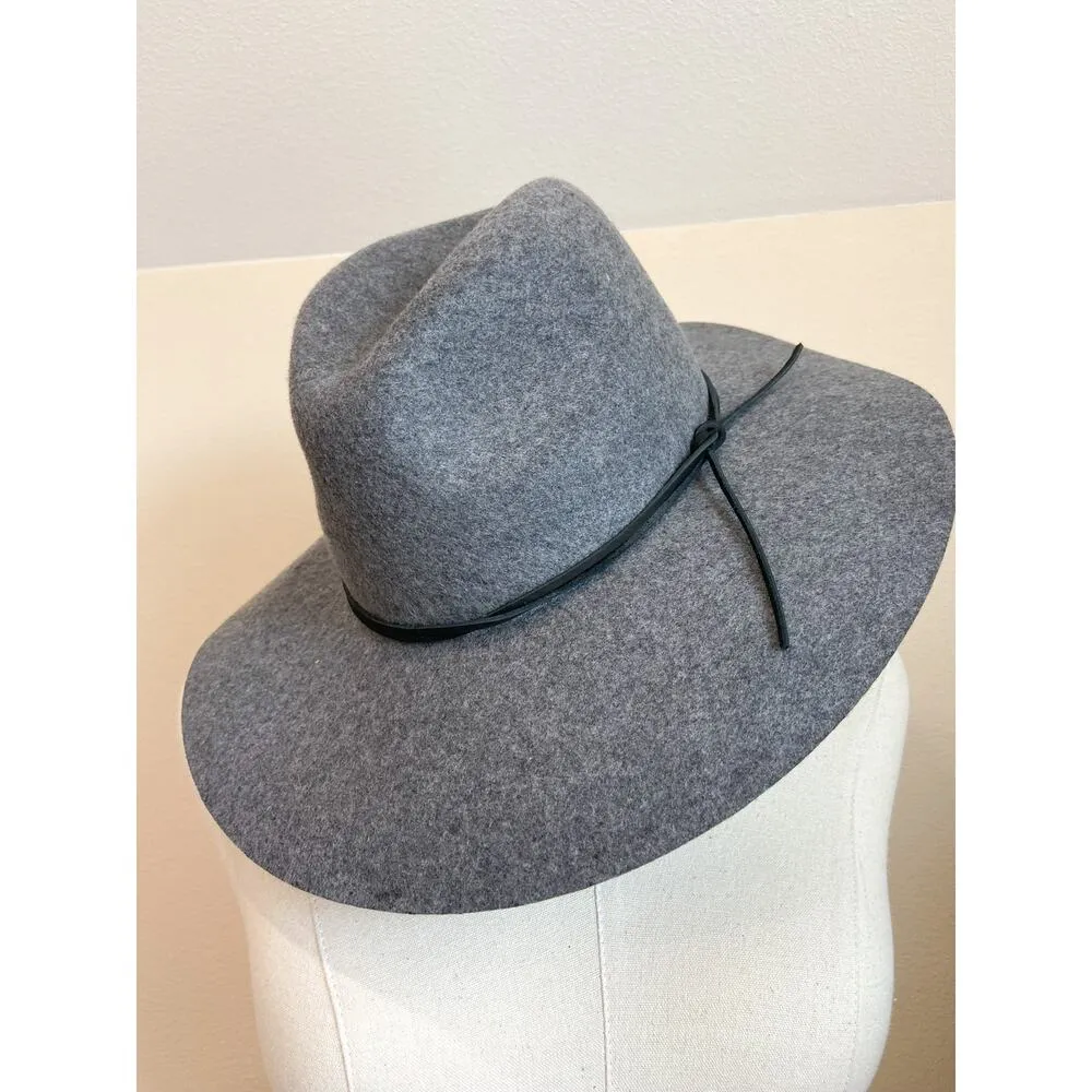 Phenix Women's Gray 100% Wool Hat Leather Trim Fall Winter Neutral Adjustable - Image 2