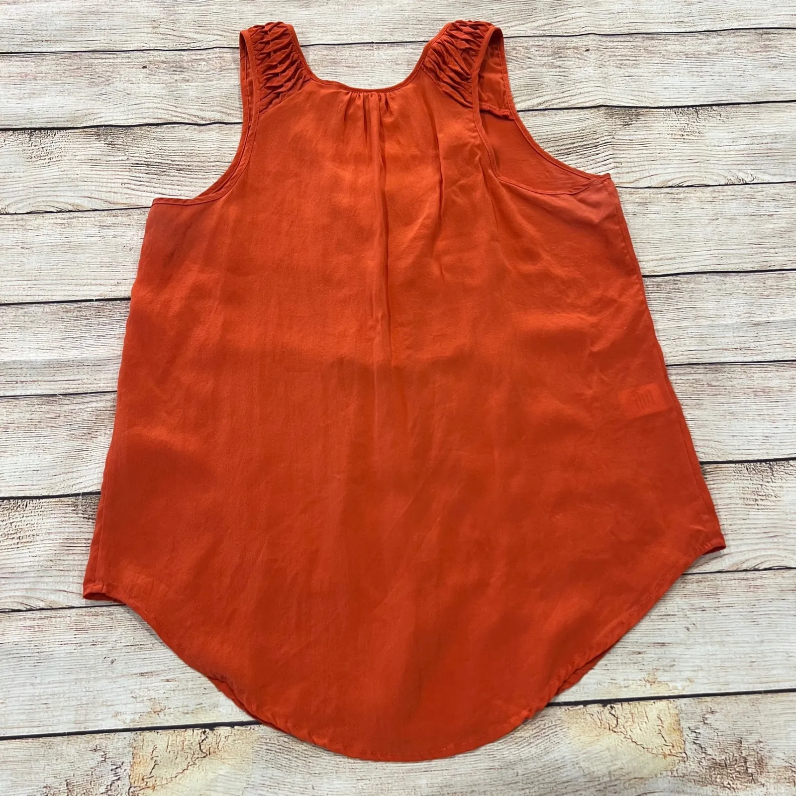 Daniel Rainn Women's Orange Silk Ruched Neck Sleeveless Tank Top Blouse Size S - Image 8
