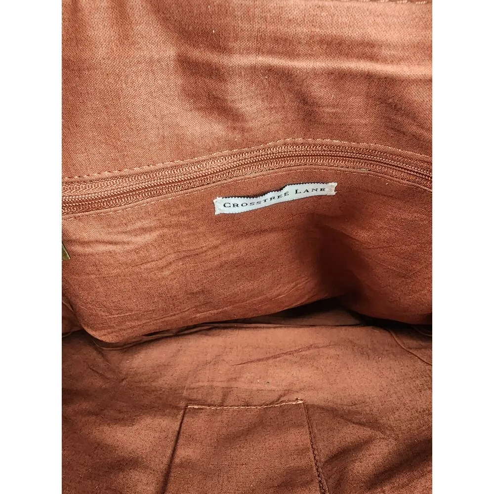 Crosstree Lane Brown Suede and Wool Patchwork Tote Bag - Image 8