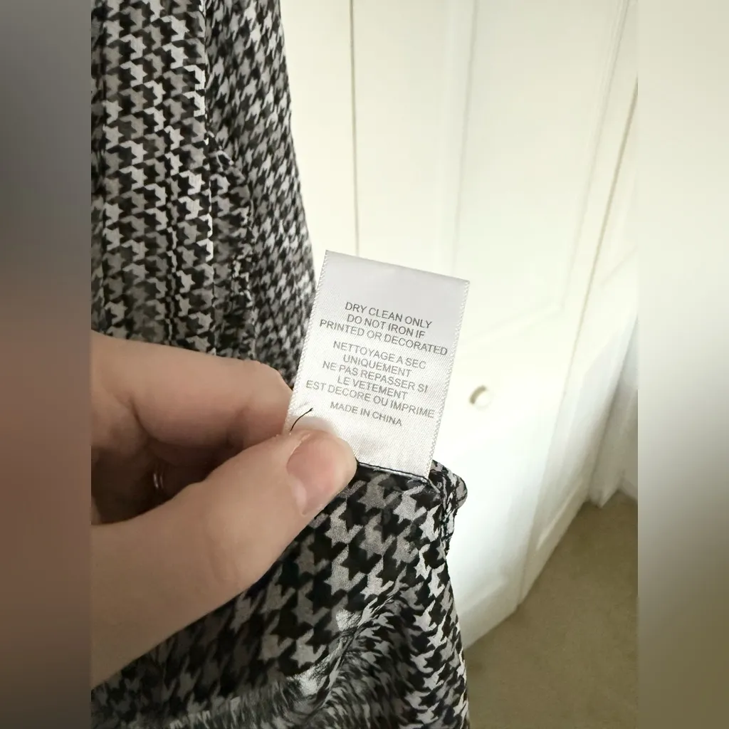 Equipment Femme Signature Silk Black White Houndstooth Sheer Button Down Blouse - Image 8