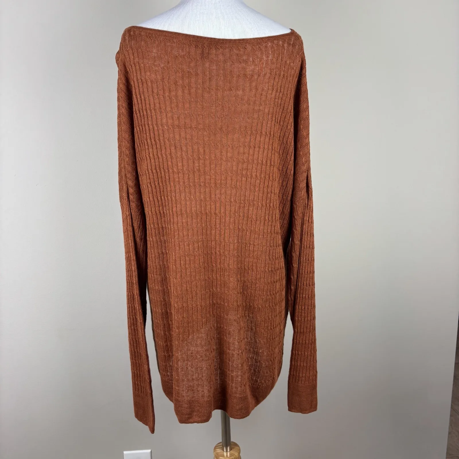 J Crew Sweater Womens XL Brown Cable Knit Linen Boatneck Long Sleeve Lightweight - Image 6