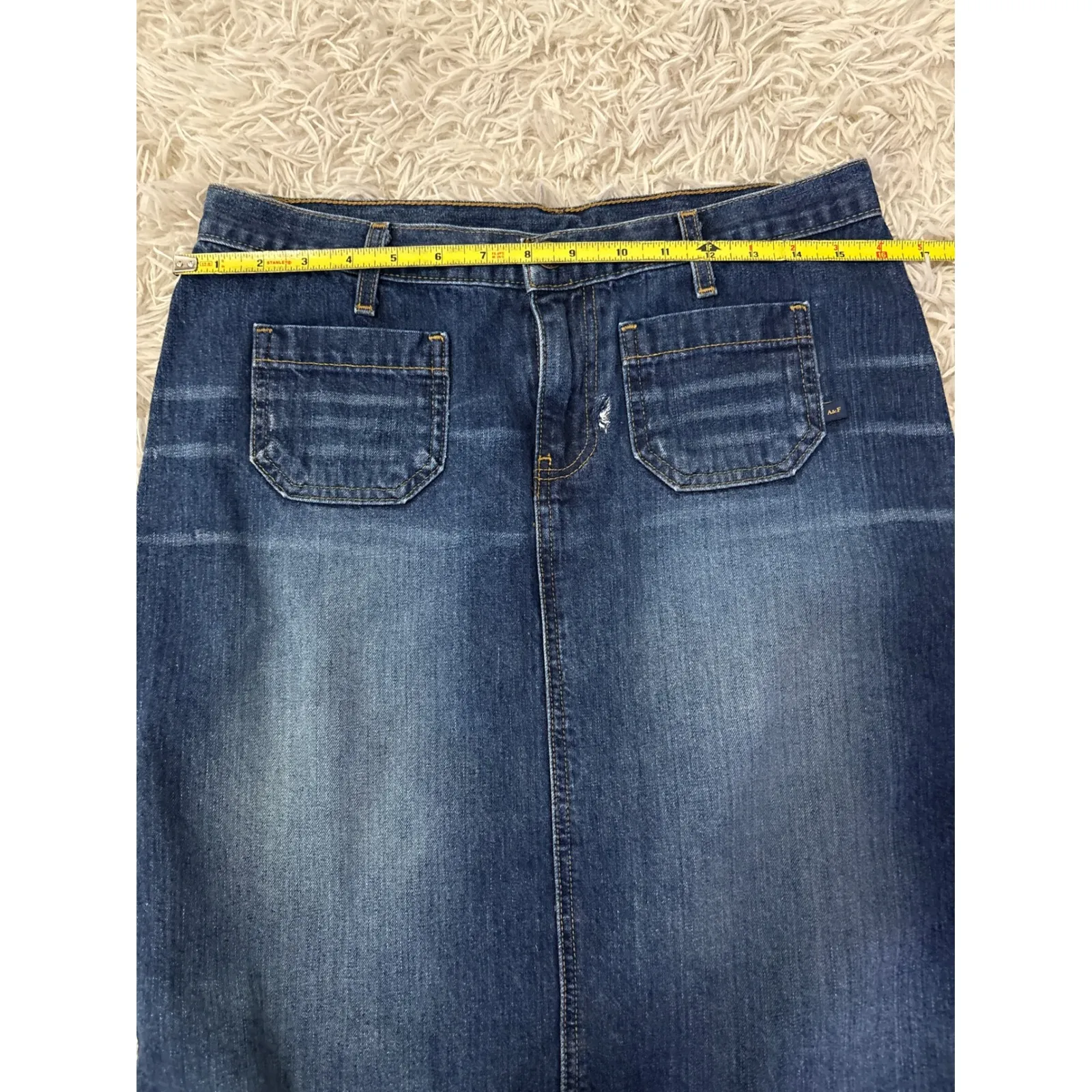 Abercrombie Fitch Denim Midi Skirt Blue A F Pockets Size 8 - Image 5