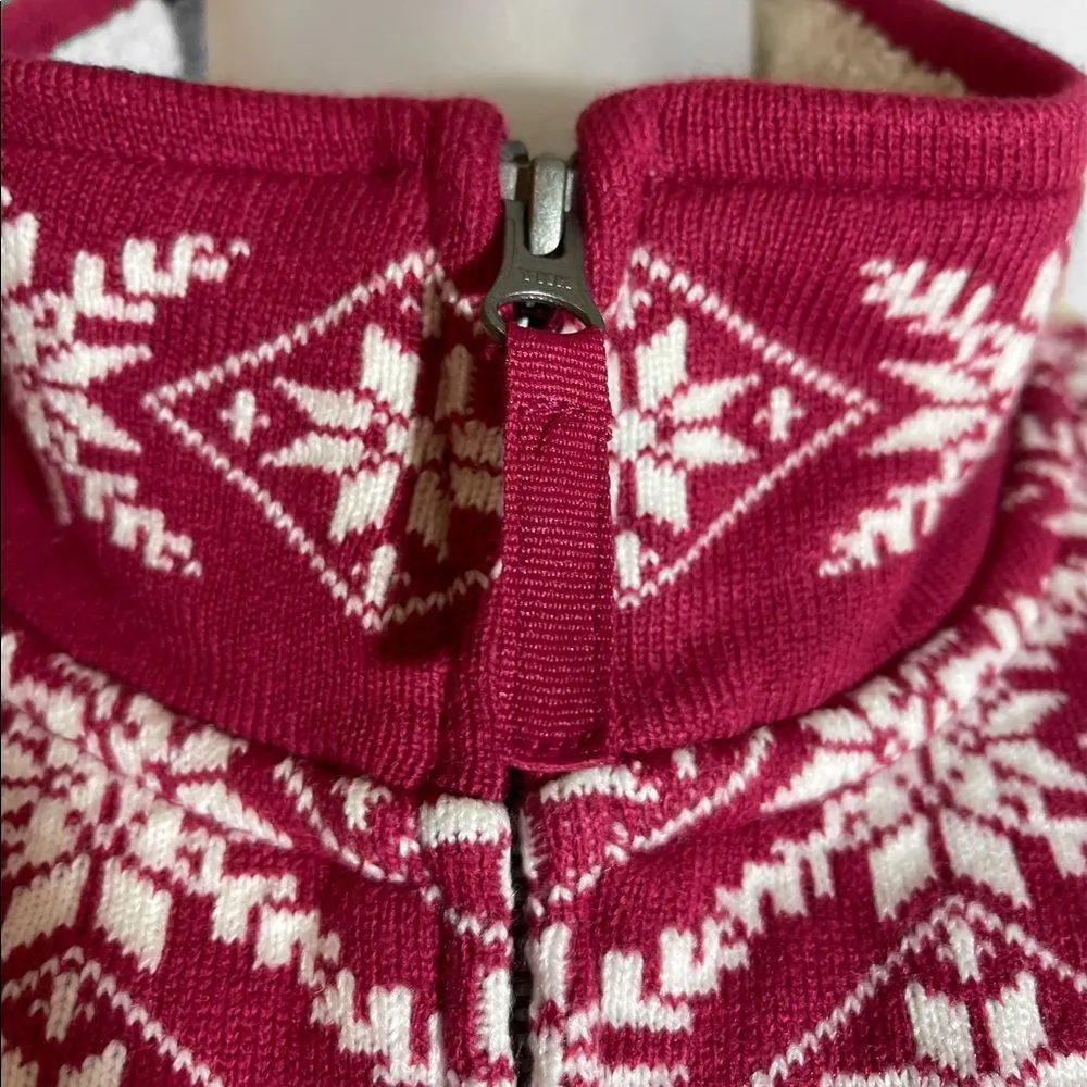 L.L. Bean Vintage Pink Snowflake Print Zip Front Sweatshirt/Sweater Large - Image 7