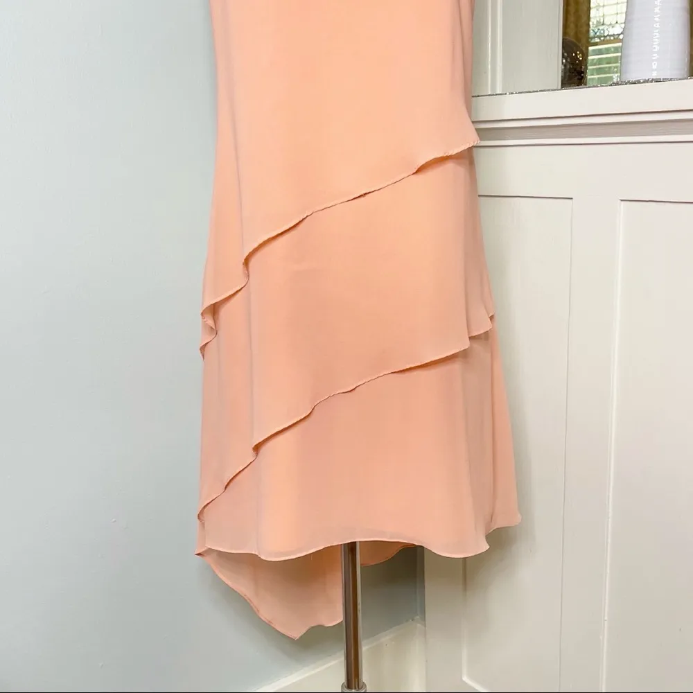 White House Black Market Asymmetrical Popover Dress Orange Peach 10 Medium - Image 6
