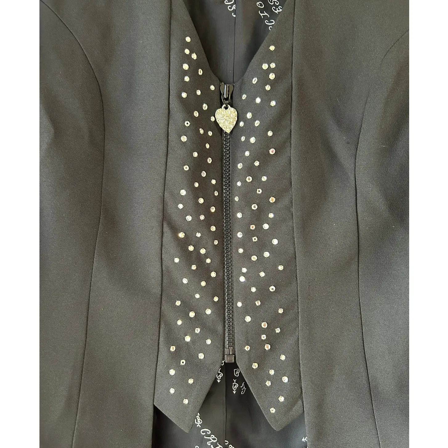 Vintage CrisCione New York Black Blazer‎ Rhinestone Detail Boxy Zip Up Medium - Image 5
