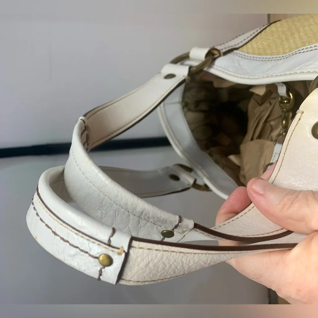 Coach Legacy White Leather Woven Straw Rattan Tote Satchel Vintage Y2K - Image 7