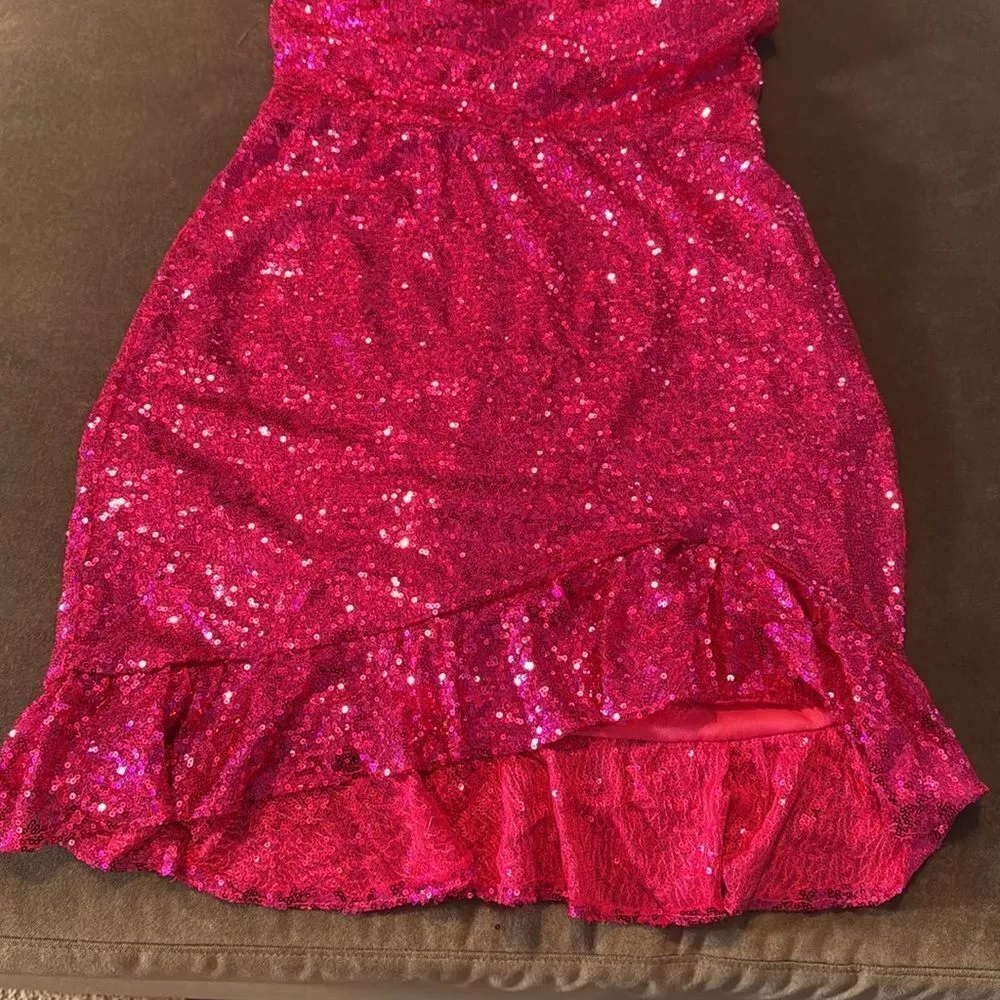 Women’s Pink Sequined Short Homecoming Party Dress Ruffle Hem CorsetBack Size 12 - Image 13
