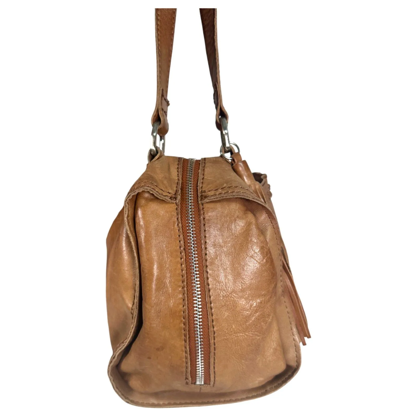 Hobo International Brown Leather Fringe Western Braid Shoulder Bag Purse - Image 10