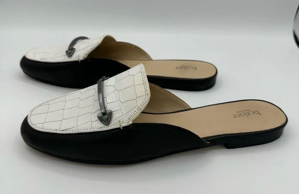 Botkier Clare Black White Loafer Mule Flats Leather Embossed size 8.5 - Image 5
