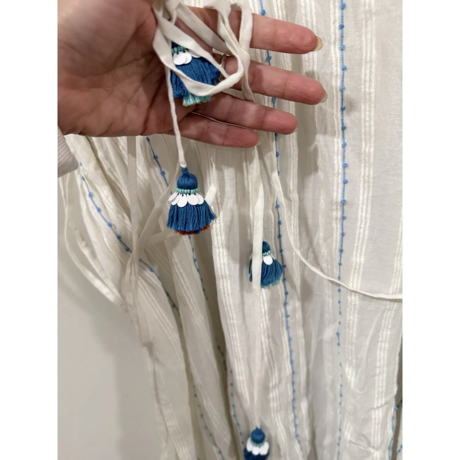 Anthropologie Duet Womens Anais Kaftan Dress White Blue Striped One Size 2353 - Image 7