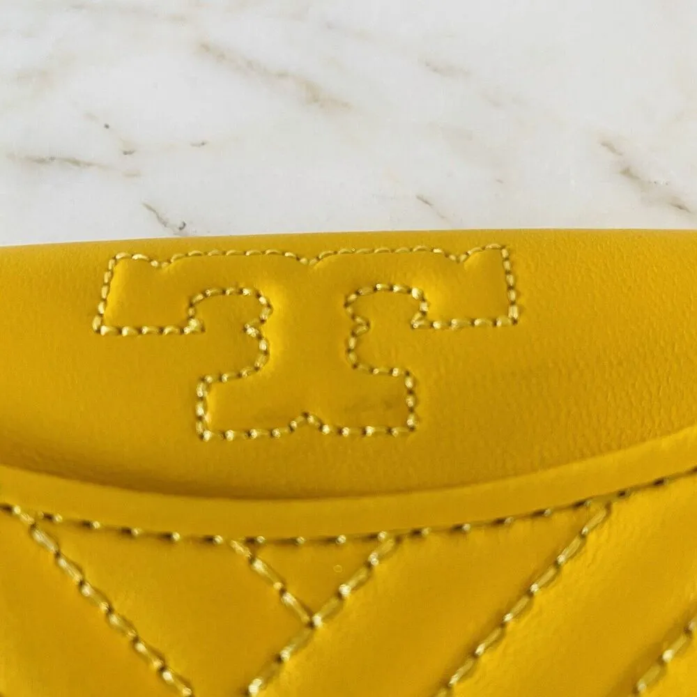 TORY BURCH Alexa Solid Yellow Soft Quilted Leather Flap Mini Wallet - Image 4