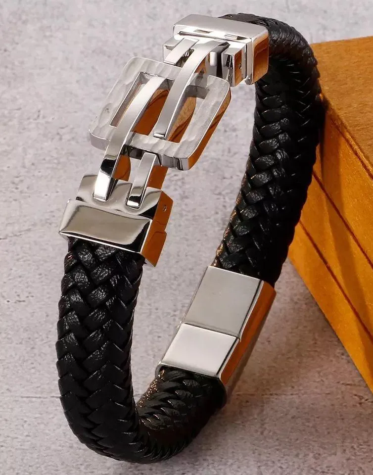 Men Cowhide Warp Bangle Cuff Bracelet - Image 3