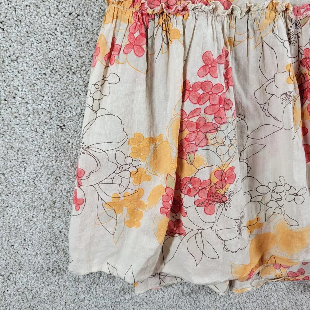 Vintage Classic Elements Skirt 10 Cream Pink Cotton Floral Tiered A-Line Flowy - Image 3