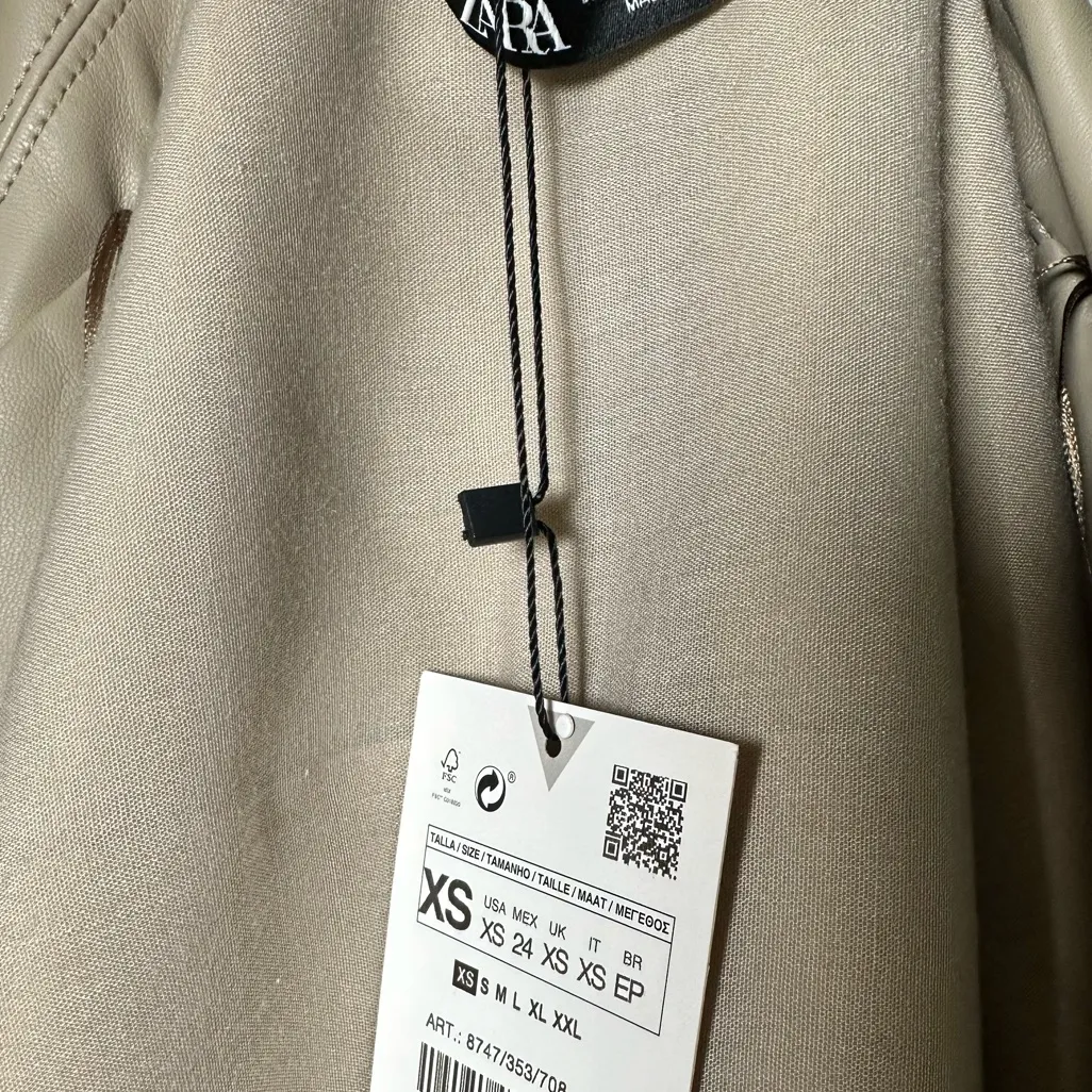 Zara *NWT* cream Tan Vegan Leather Jacket - Image 7