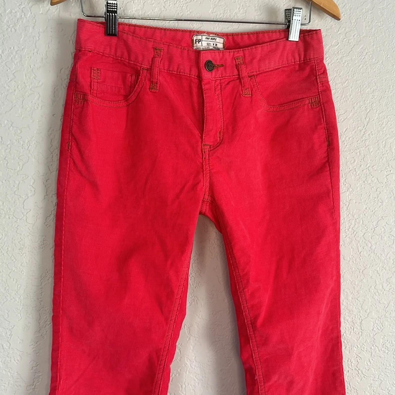 Free People Berry Corduroy Pants Straight Stretch Boho Indie Bright Size 28 - Image 4
