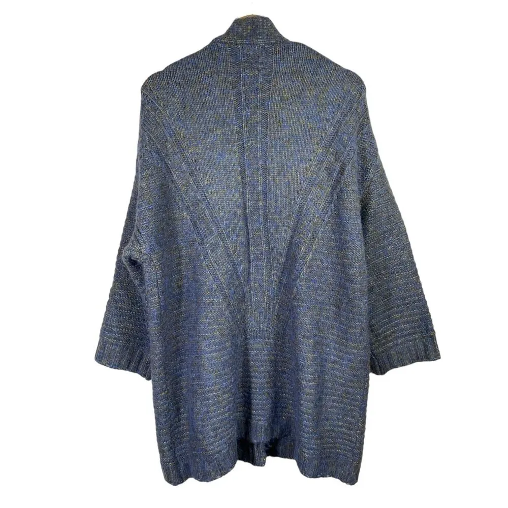 World‎ Market Womens Open Cardigan Sweater One Size Blue Gray Wool Blend Pocket - Image 2