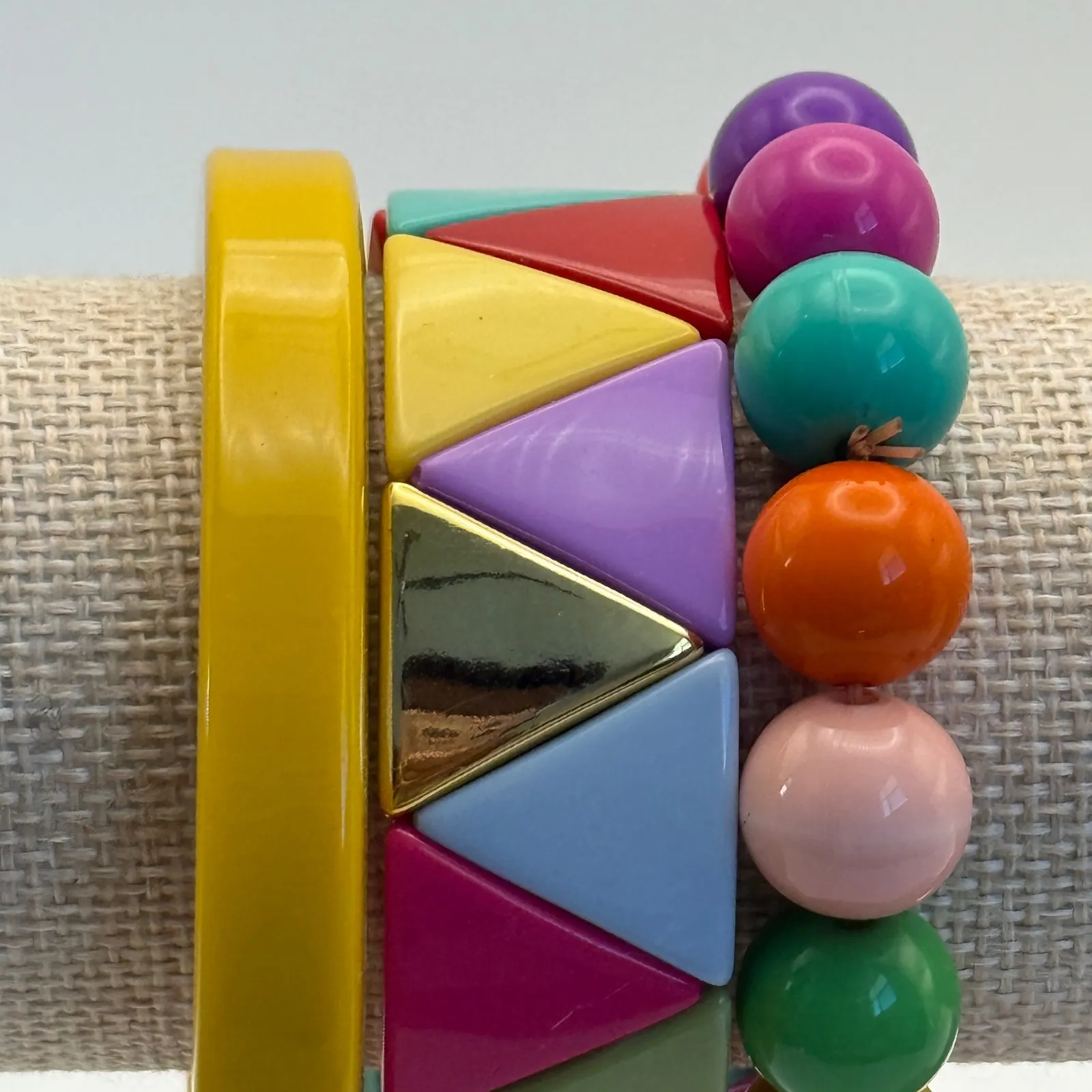 Colorful‎ Stackable Beaded & Triangle Bangle Bracelet Set Funky Women's Jewelry Yellow - Image 2