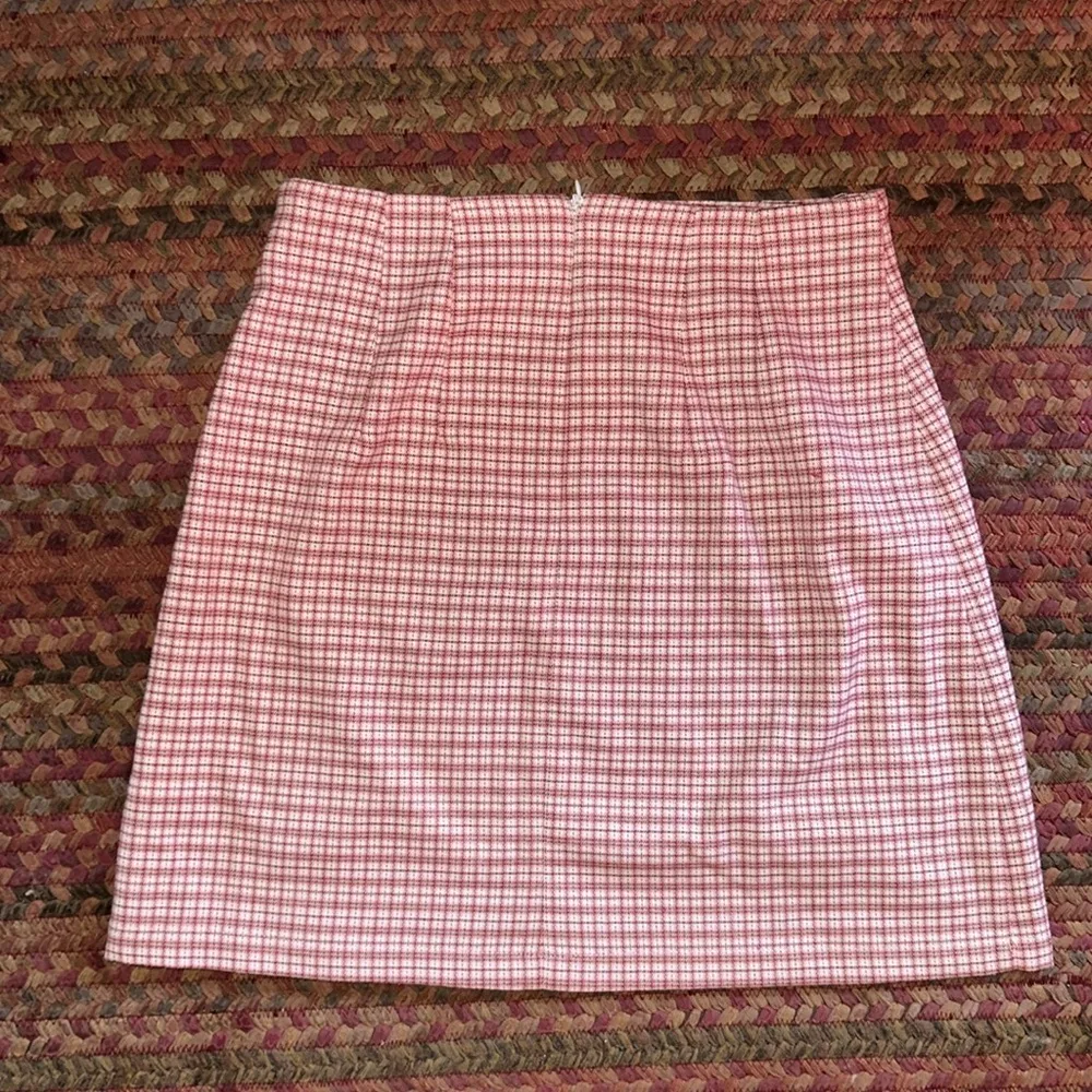 JOHN GALT / BRANDY MELVILLE RED MICRO PLAID MINI SKIRT DOUBLE PLEAT - Image 3