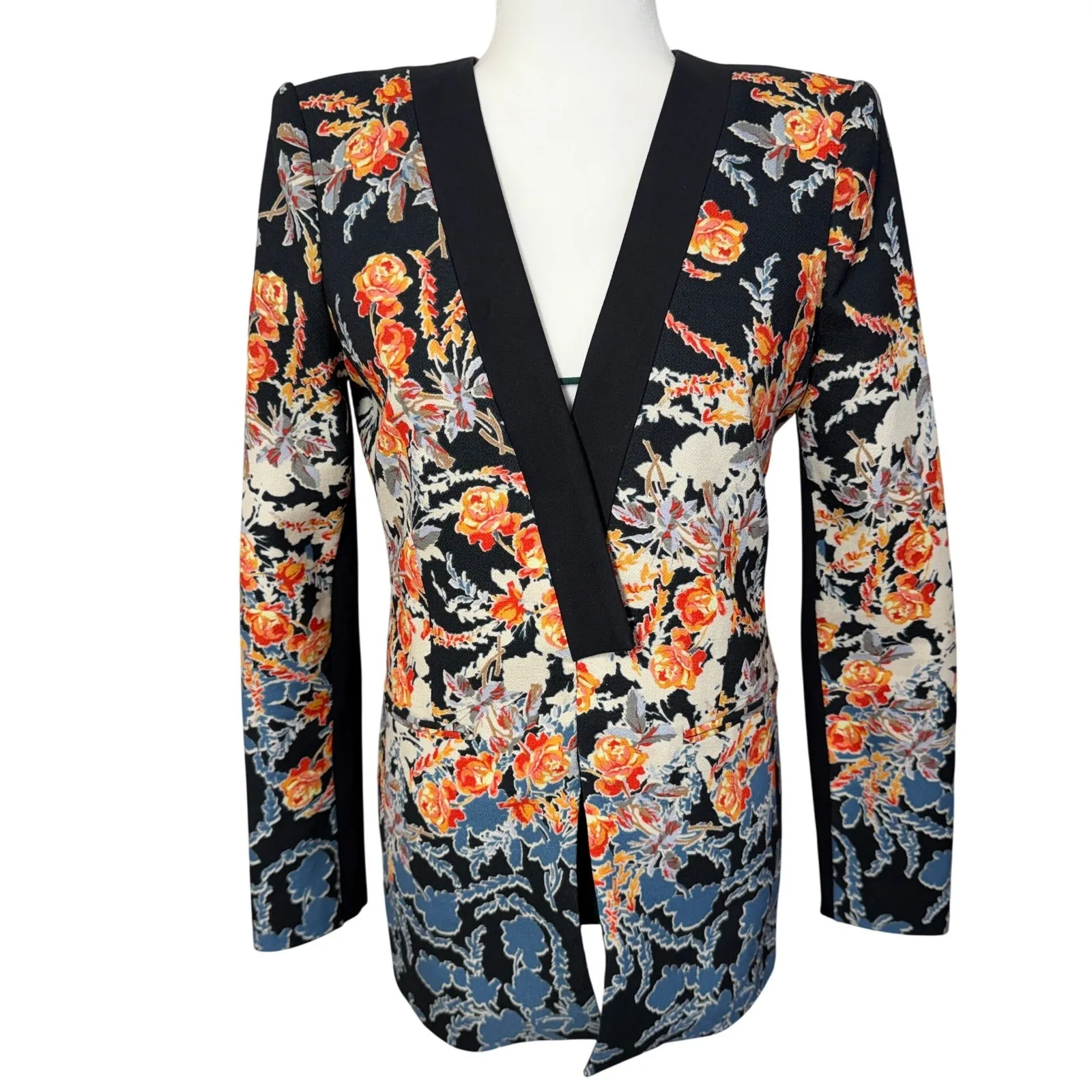 BCBGMAXAZRIA Andres Black Floral Print Blazer Jacket Women's Size S Career Bold - Image 2