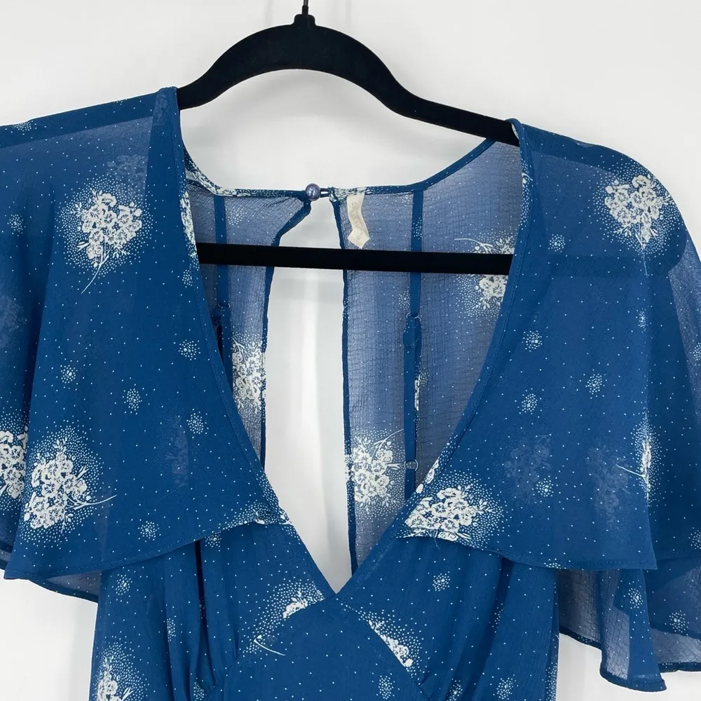 Urban Outfitters Womens Blue Flutter Sleeve Fairy Core VNeck Printed Dress Large - Image 7