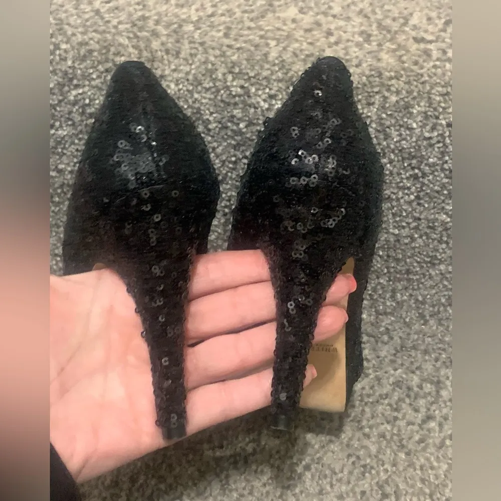 White House Black Market  Black Sequin Heels - Image 4