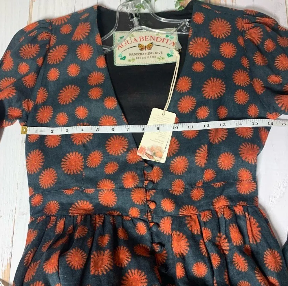 Agua  Bendita Frambuesa Erizos Linen maxi dress Size Small - Image 14