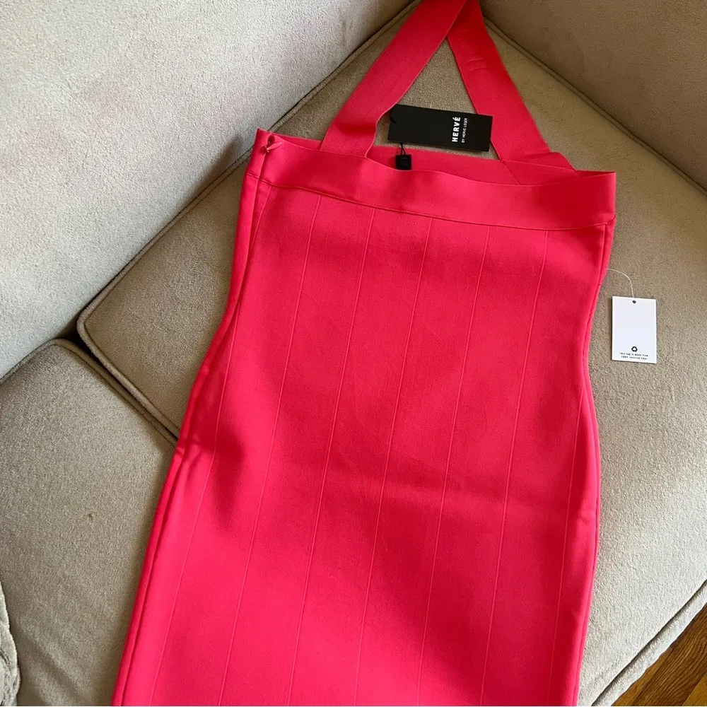 herve leger bandage asymmetrical strap CORAL RED mini dress size L - Image 8