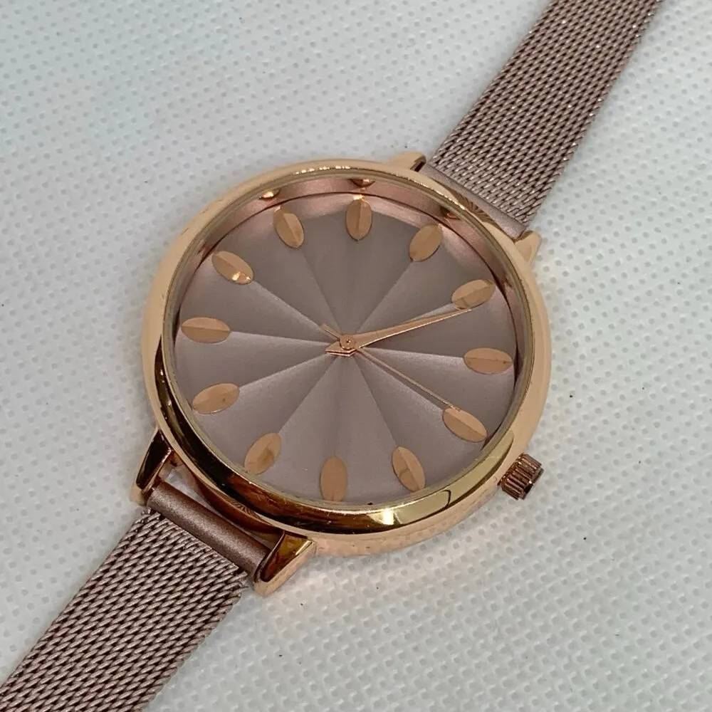 Inc women wrist watch rose gold tone 37mm case quartz analog mesh band running - Image 2