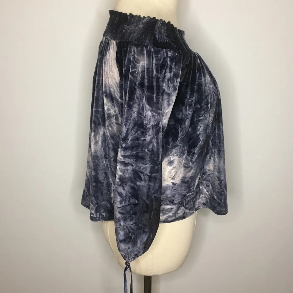 AMERICAN EAGLE Navy Blue Velvet Tie Dye Off the Shoulder Blouse Top XS - Image 5