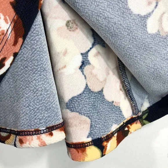 New  Scalloped Floral Dress Halter Sleeveless Skater Mini Navy Multi - Image 7