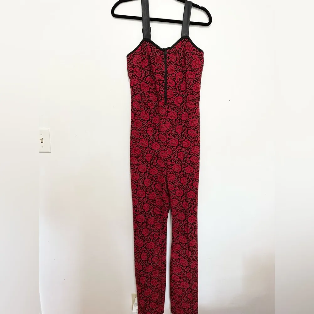Maeve printed sweetheart jumpsuit size 10 red knit retro hippie contemporary - Image 2
