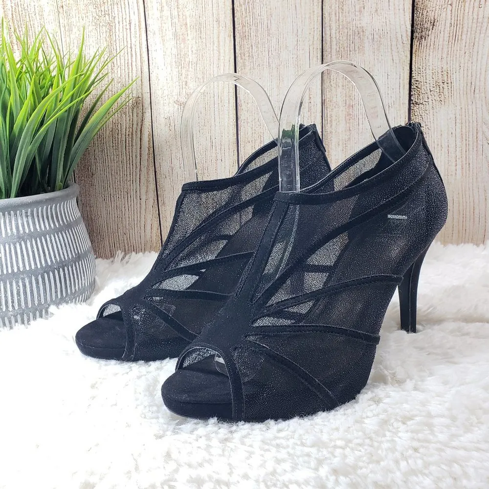 M BY MARINELLI Women's Size 8 Black Caged, Open Toe, Zip Up Heels - Image 12